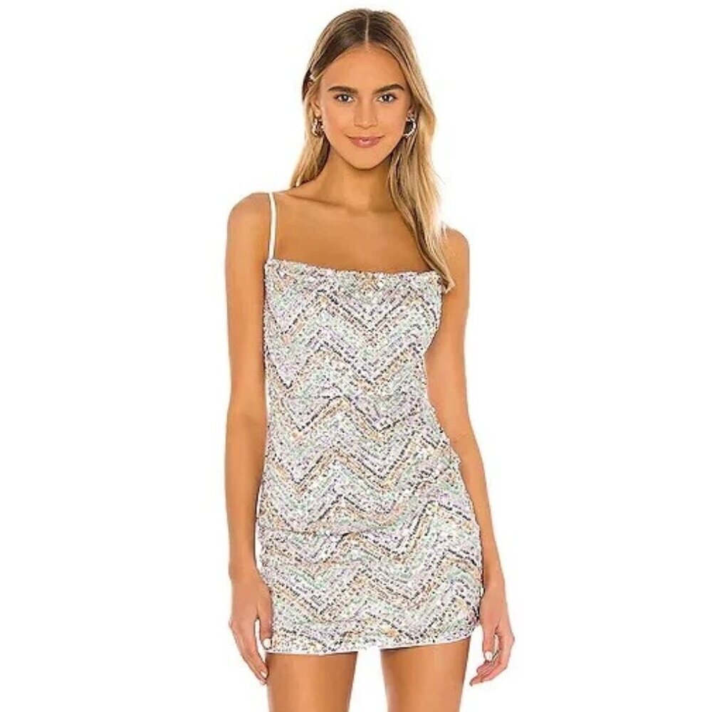 NBD Revolve Racquel Pastel Rainbow Sequin Mini Dress size s sexy chic feminine